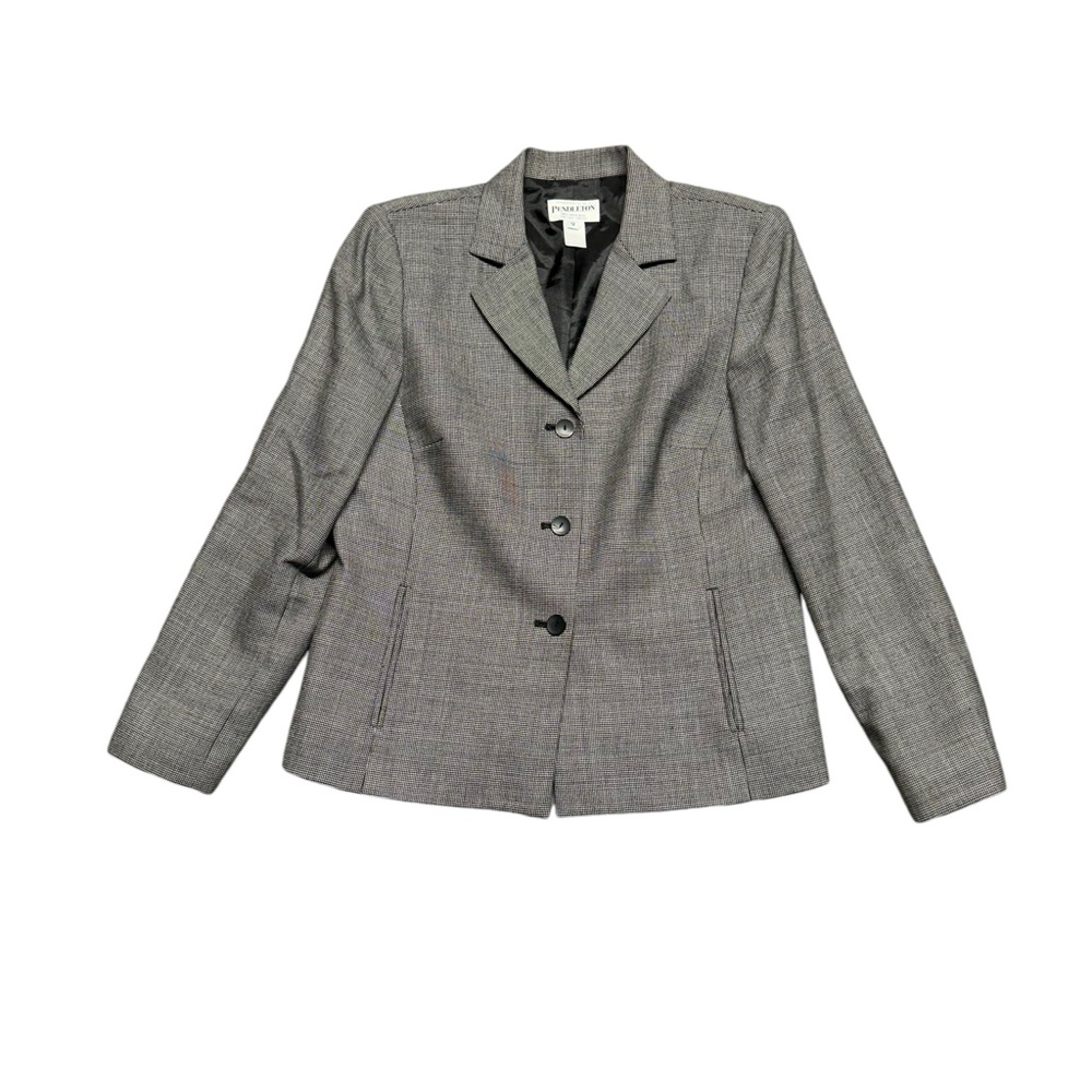 VTG Pendleton Houndstooth Wool Blazer Womens Size 12 Black White Career‎ Work